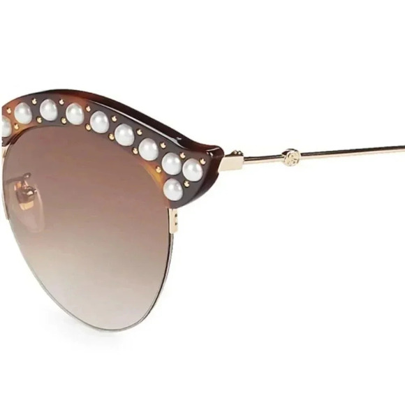 NWT GUCCI 53MM Embellished Cat Eye Sunglasses Havana Brown Faux Pearl Summer - Picture 3 of 12